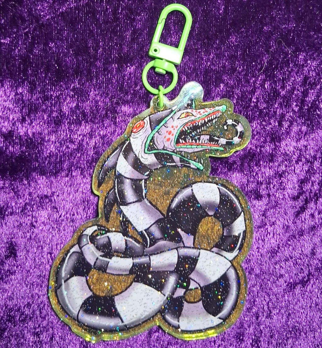 SandWormie - Green Glitter Acrylic Keychain / Bag Charm