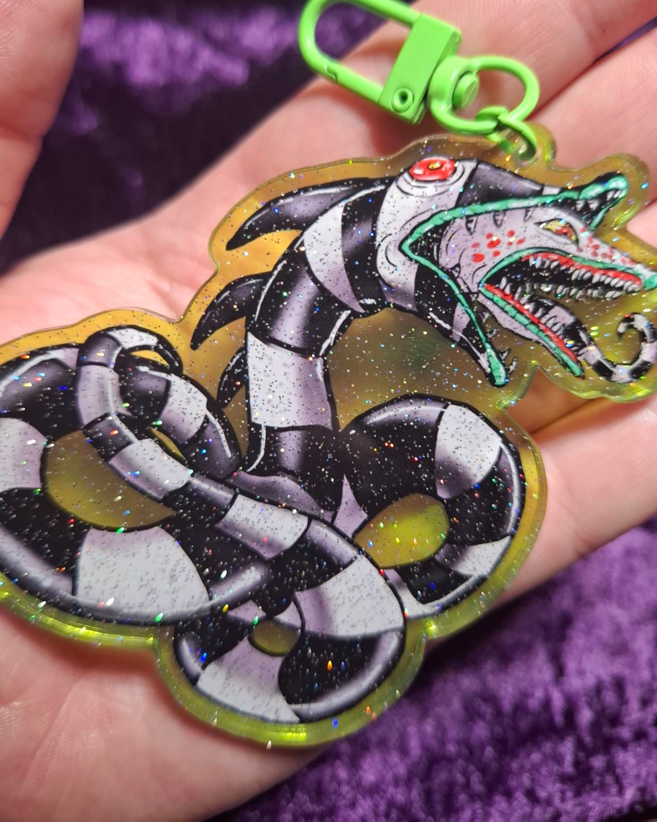 SandWormie - Green Glitter Acrylic Keychain / Bag Charm
