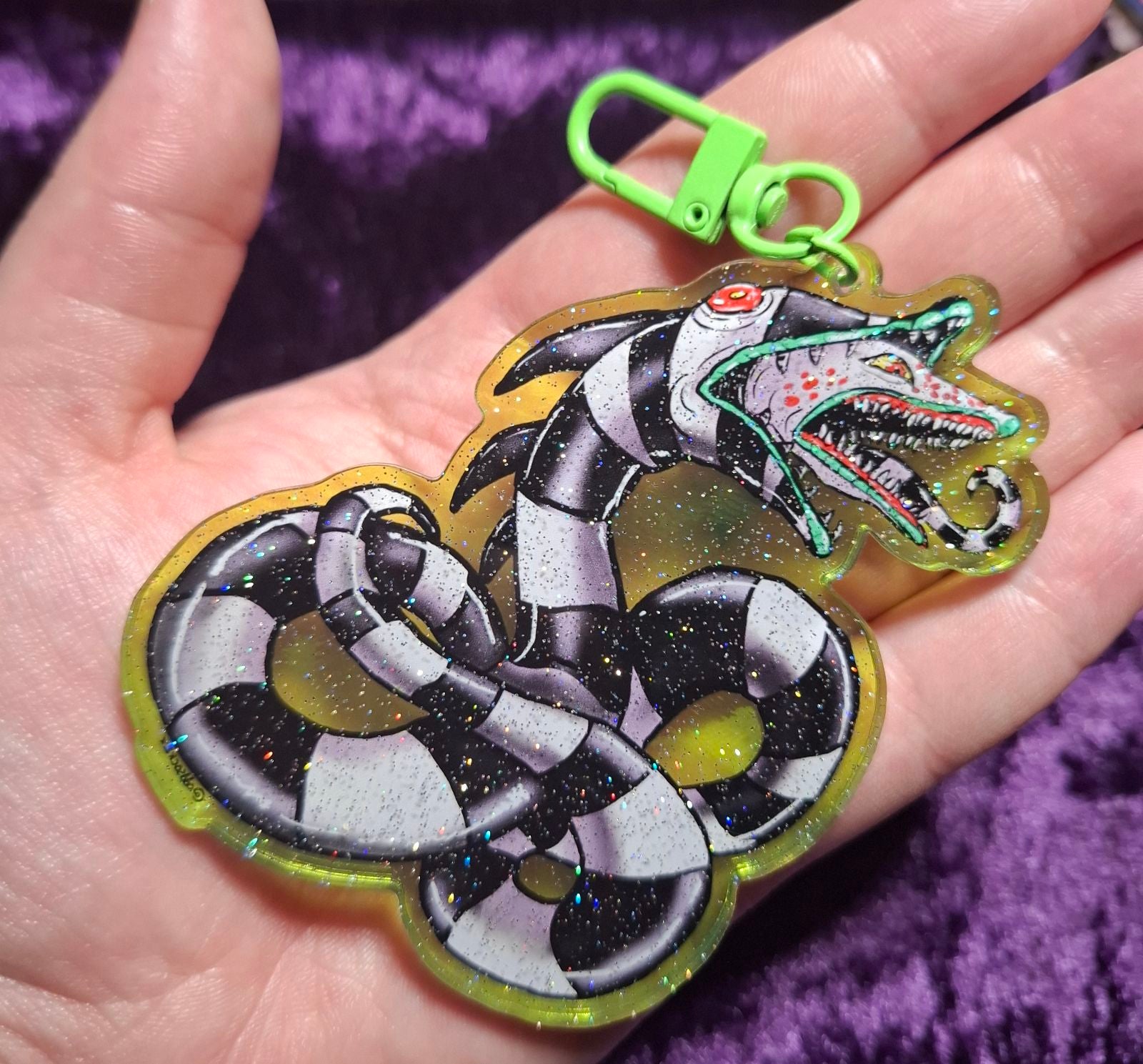 SandWormie - Green Glitter Acrylic Keychain / Bag Charm