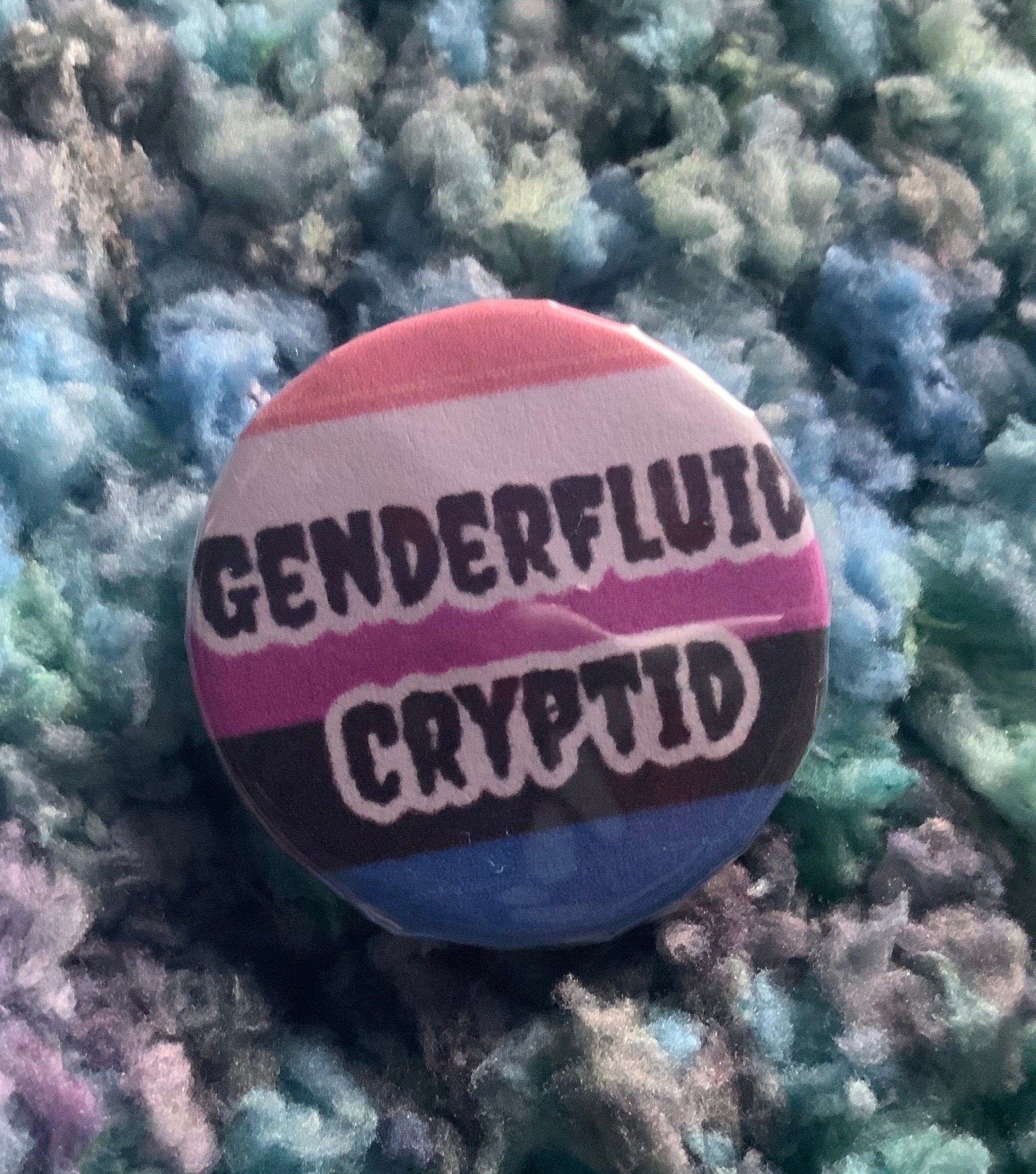 Gay , Non Binary , Agender , Genderfluid Cryptid 32mm Button Pin Badge - LGBT - LGBTQ - Queer