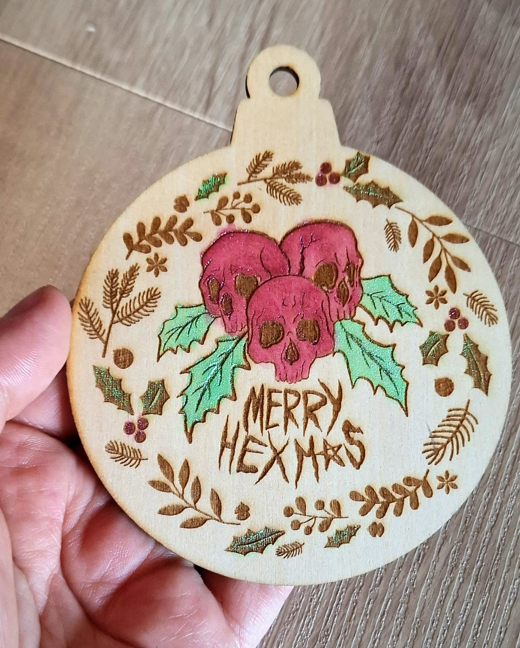 Merry Krampus Wooden ornament - Handmade Seasonal Gothic Home Decoration, Engraved Horror Bauble, Creepy Holiday Decor