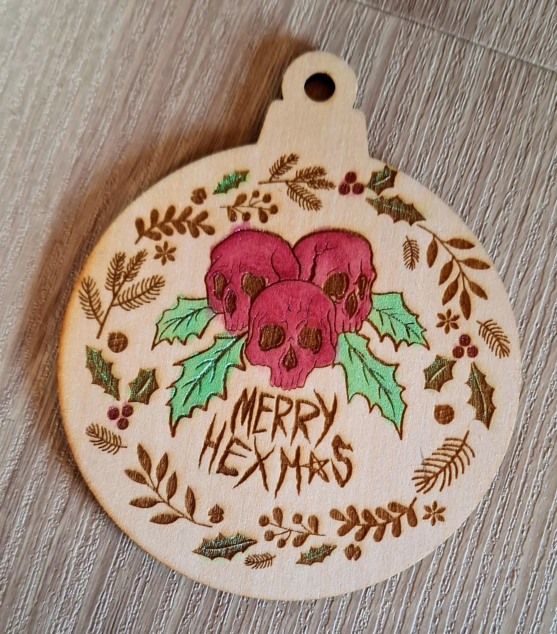 Merry Krampus Wooden ornament - Handmade Seasonal Gothic Home Decoration, Engraved Horror Bauble, Creepy Holiday Decor