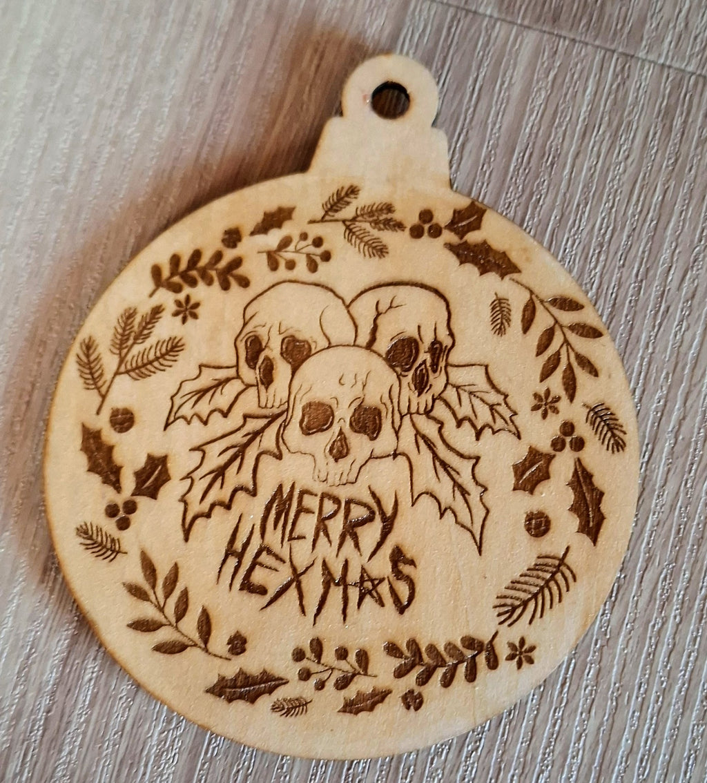 Merry Krampus Wooden ornament - Handmade Seasonal Gothic Home Decoration, Engraved Horror Bauble, Creepy Holiday Decor