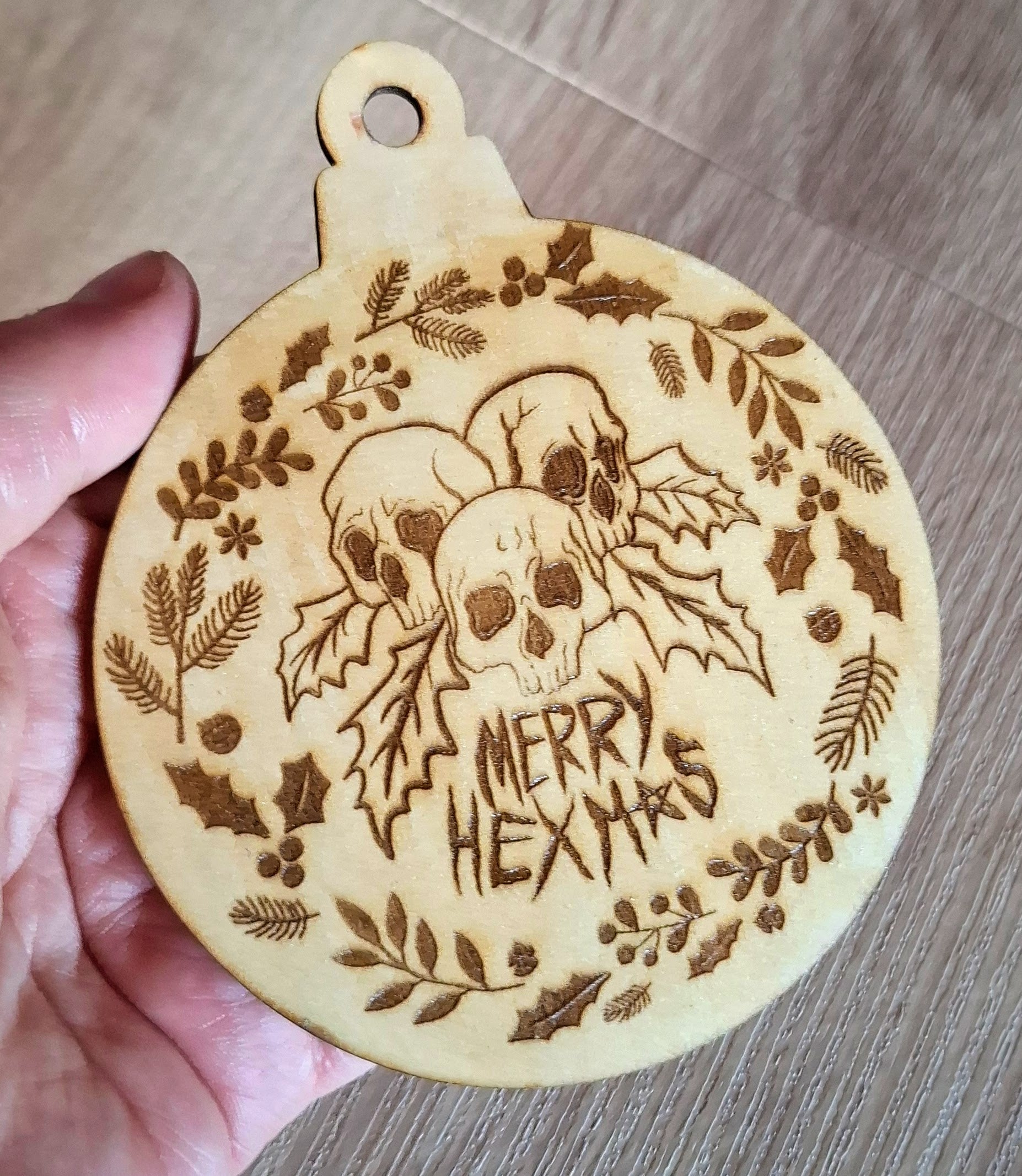 Merry Krampus Wooden ornament - Handmade Seasonal Gothic Home Decoration, Engraved Horror Bauble, Creepy Holiday Decor