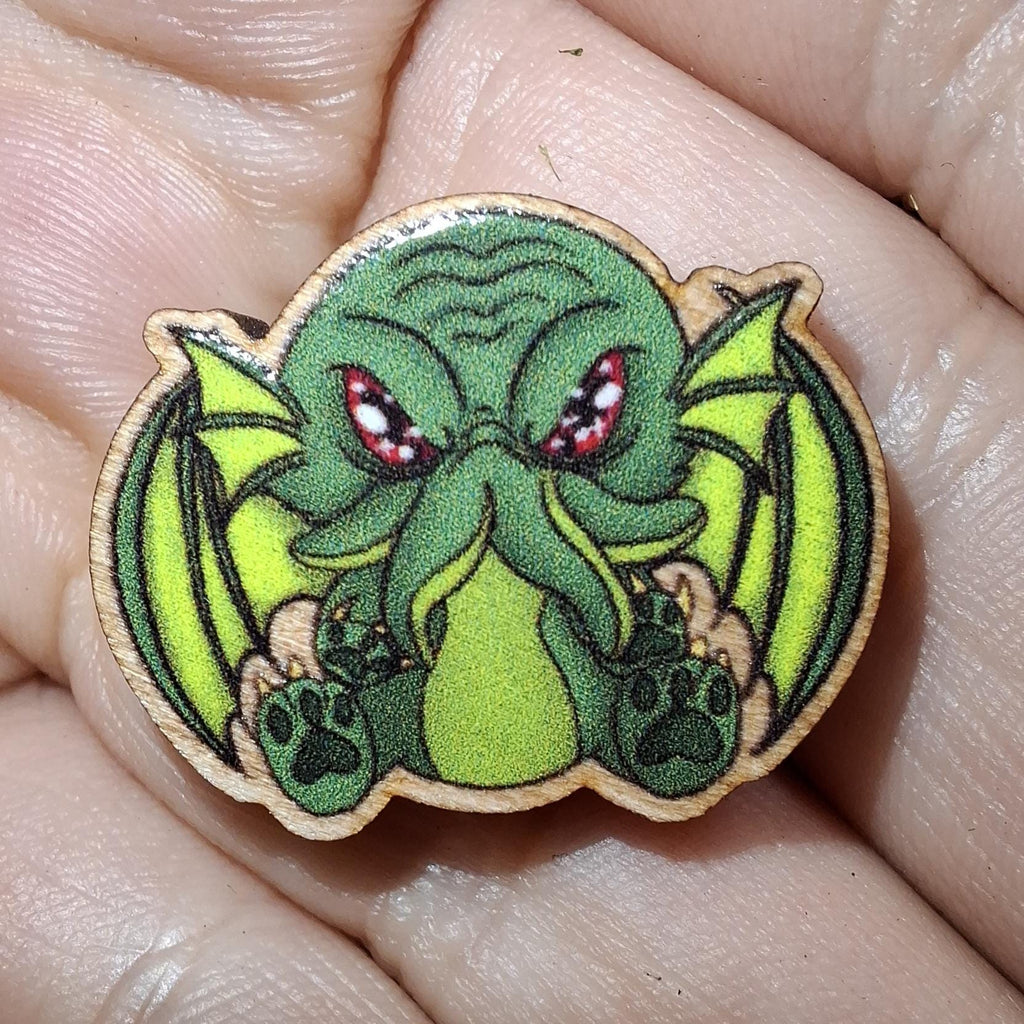 Cryptid Cuties 25mm Wooden Pins - Eco friendly Natural wood Badges