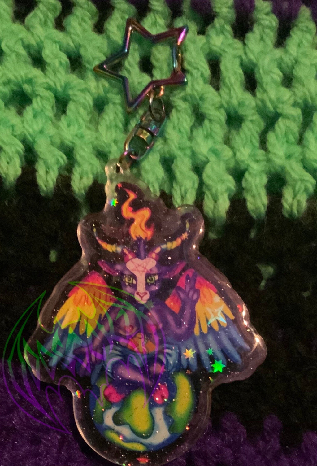 Rainbow Bright Colourful Holographic Baphomet-Acrylic Charm /Keyring