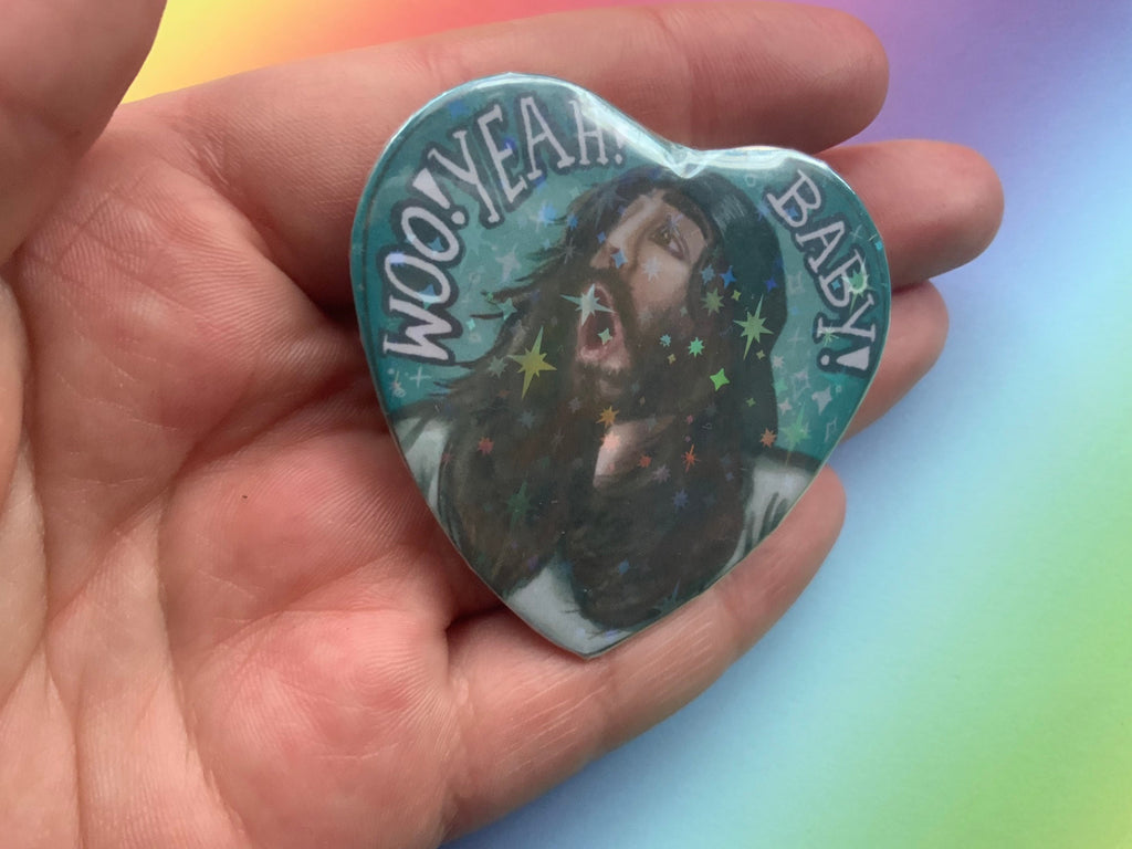 Streamer Heart Shaped Holographic 58mm Badges