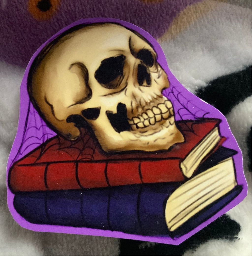 Skull on a Stack of books Vinyl Sticker/Decal
