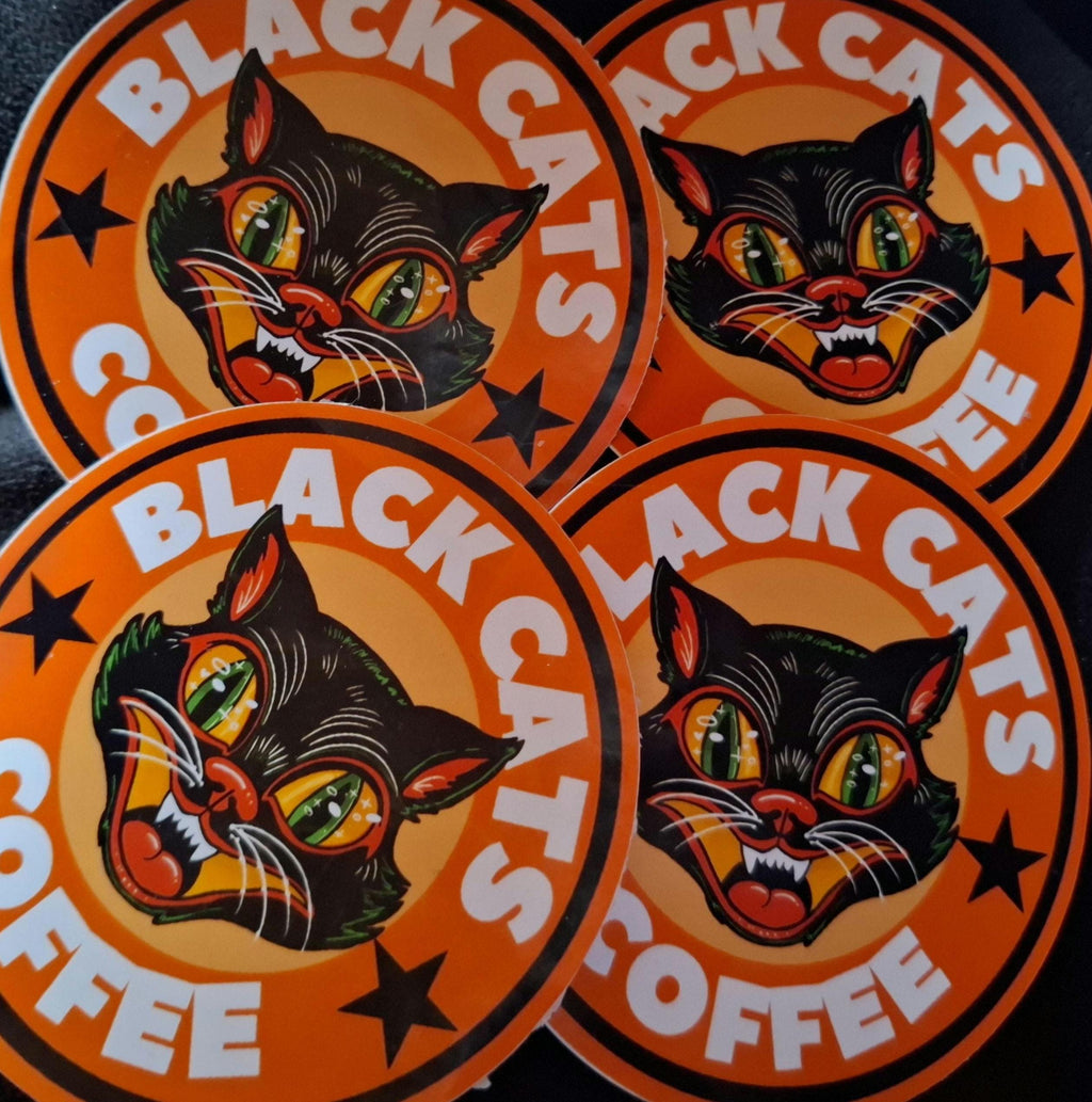 Retro Vintage style Black Cats Coffee Glossy Vinyl Sticker