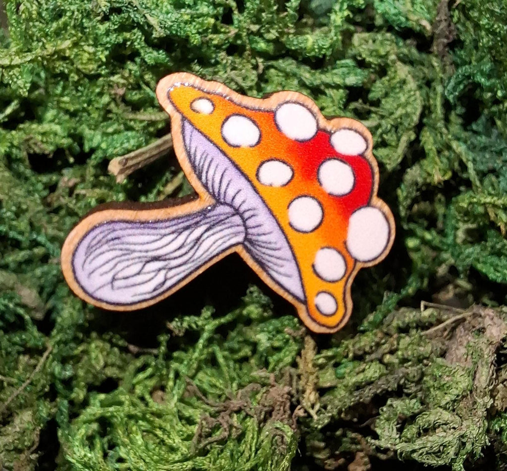 Goblincore animals & Fungi 25mm Eco friendly Wooden Pin Badge
