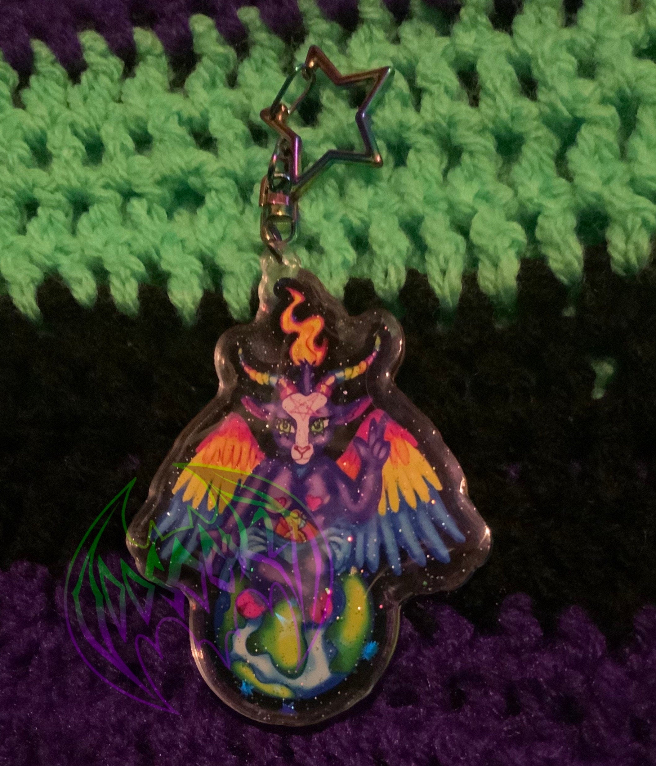 Rainbow Bright Colourful Holographic Baphomet-Acrylic Charm /Keyring