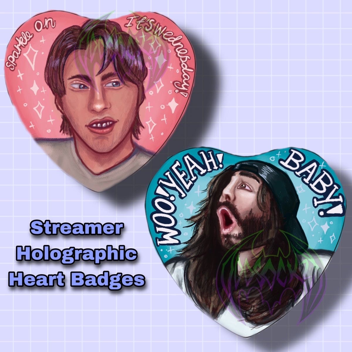 Streamer Heart Shaped Holographic 58mm Badges