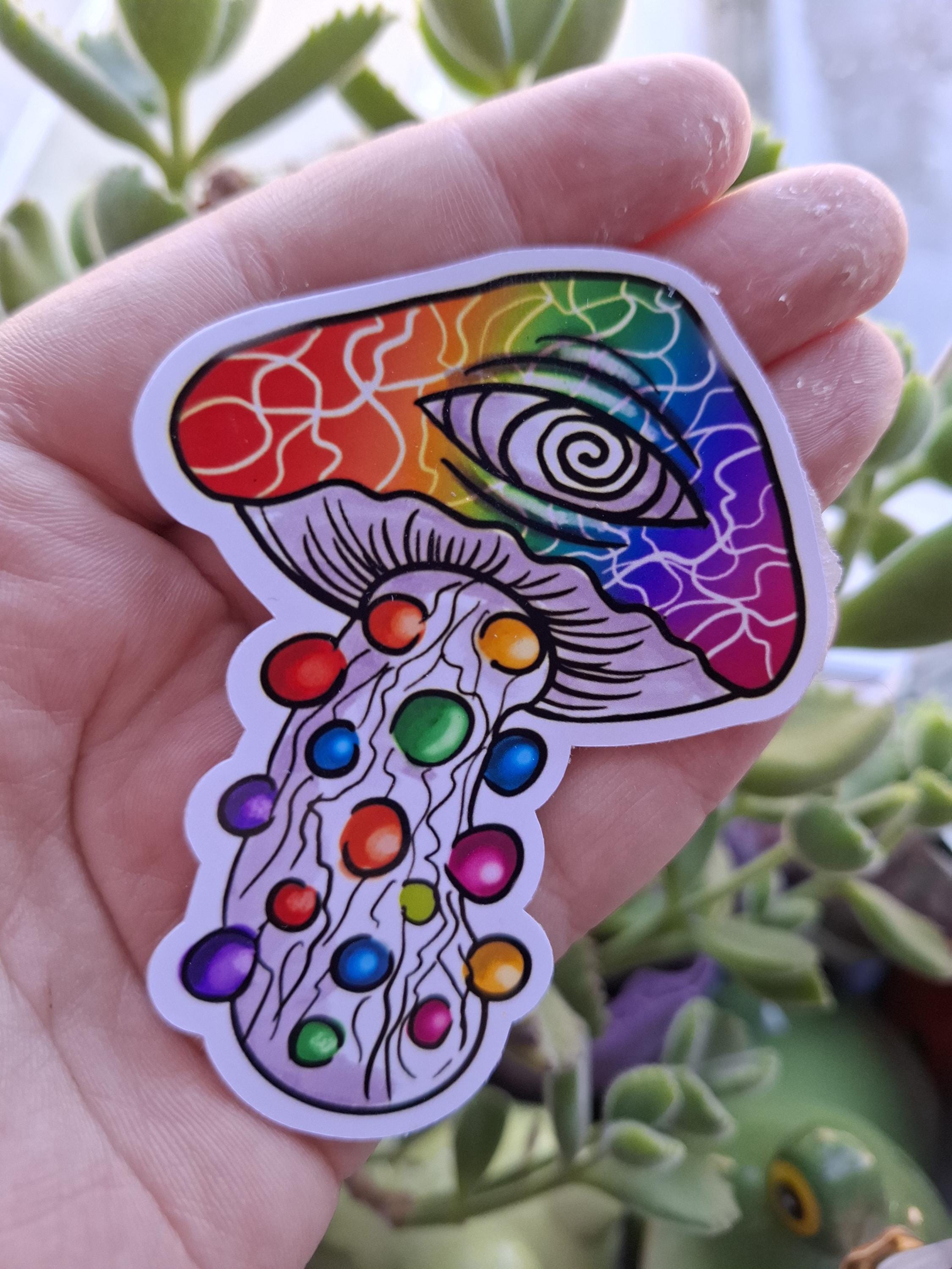 Whimsical Rainbow Trippy Mushrooms vinyl stickers / decals