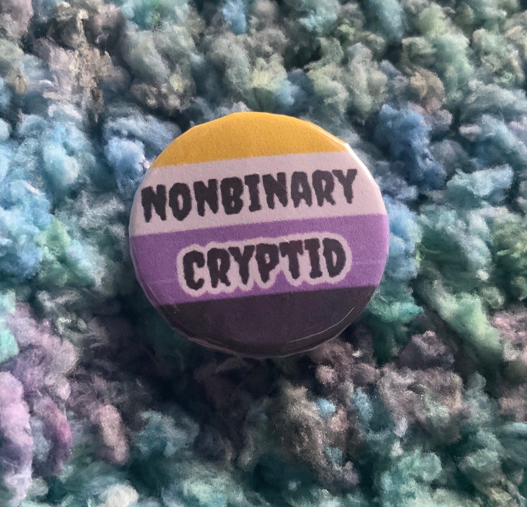 Gay , Non Binary , Agender , Genderfluid Cryptid 32mm Button Pin Badge - LGBT - LGBTQ - Queer
