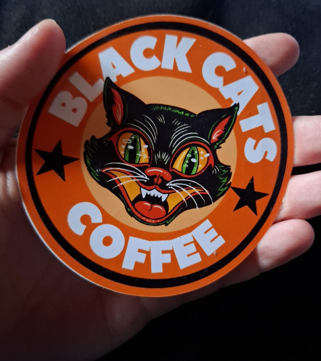 Retro Vintage style Black Cats Coffee Glossy Vinyl Sticker
