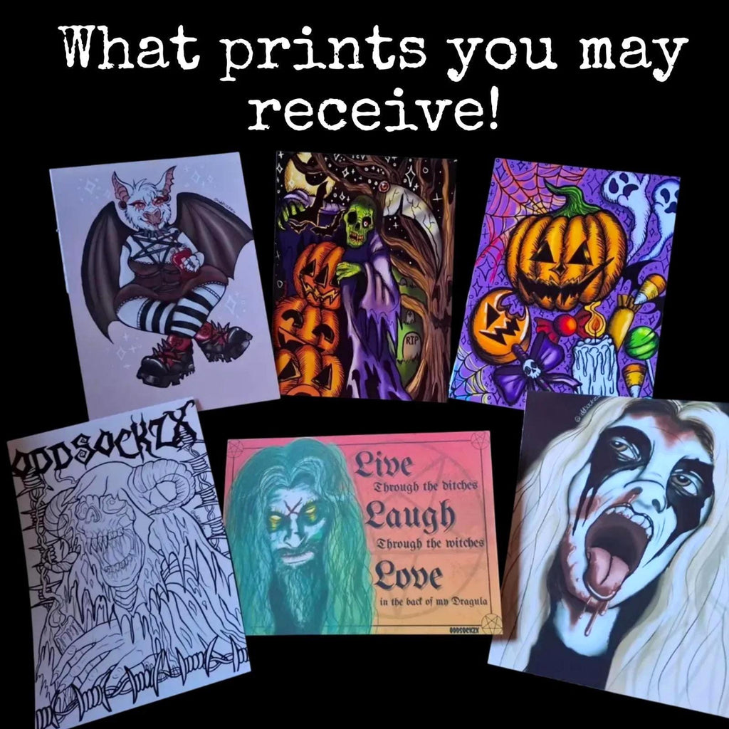 Mystery A5 Print bag / Bundle of 5 Illustrated Horror Prints