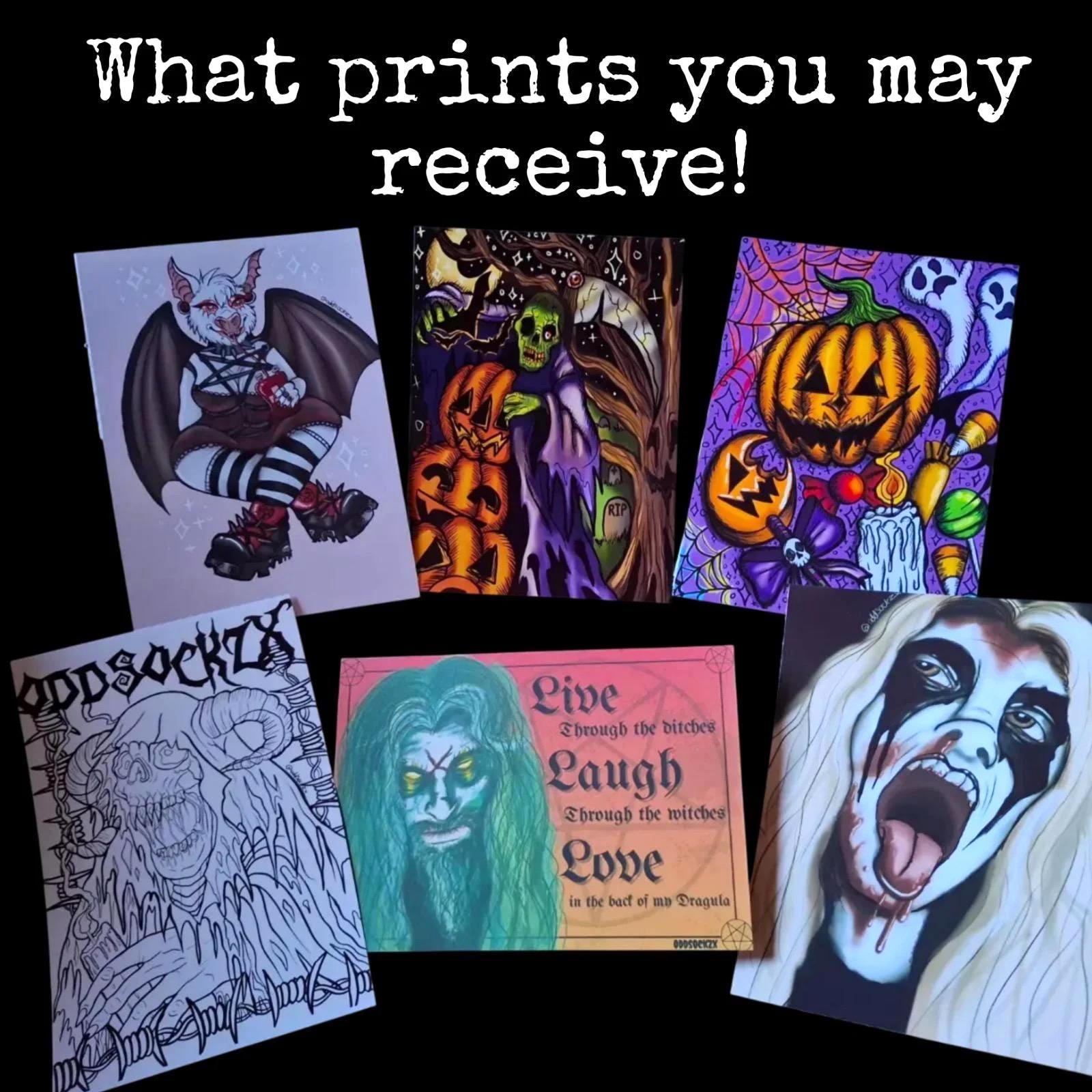 Mystery A5 Print bag / Bundle of 5 Illustrated Horror Prints