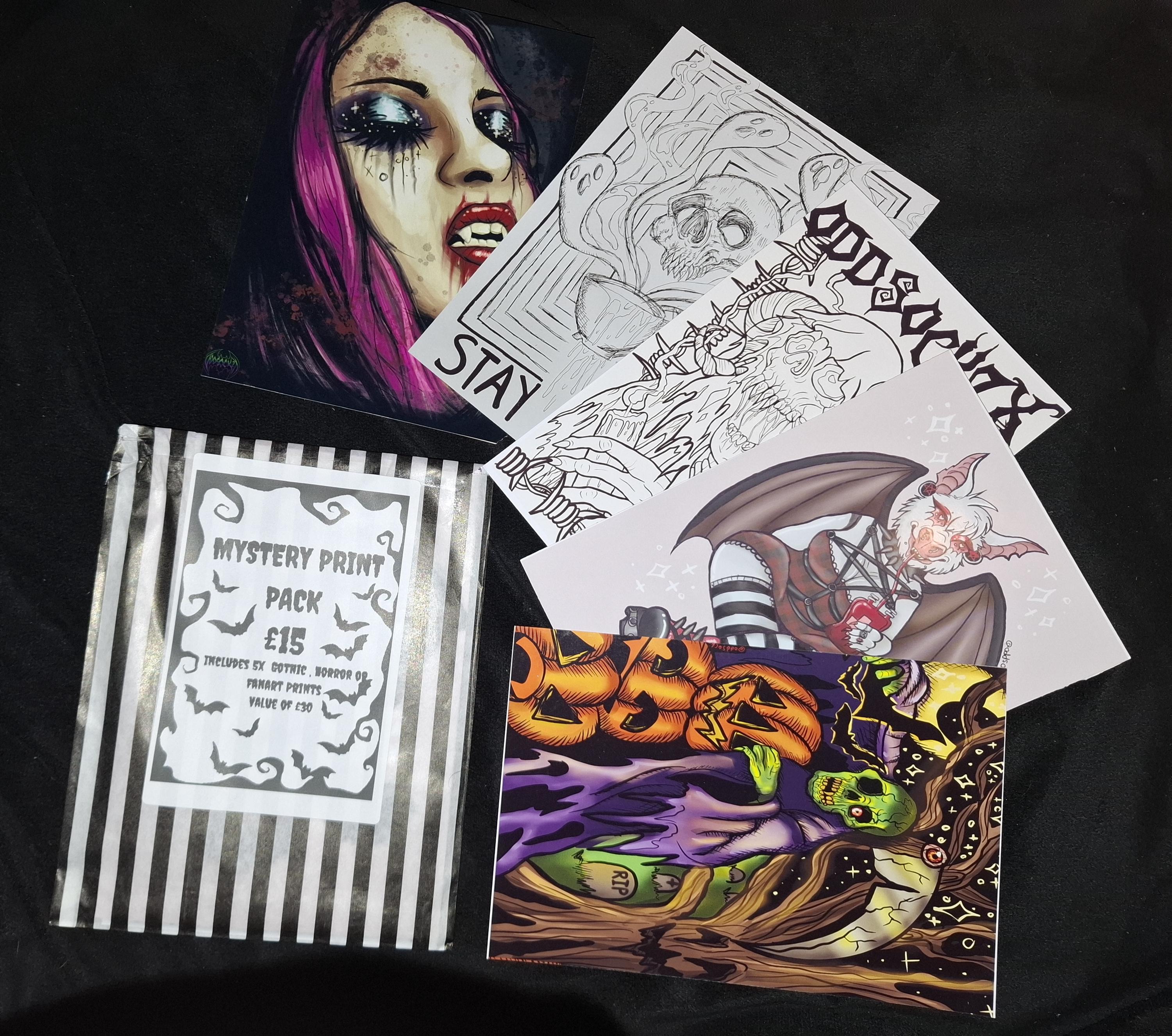 Mystery A5 Print bag / Bundle of 5 Illustrated Horror Prints