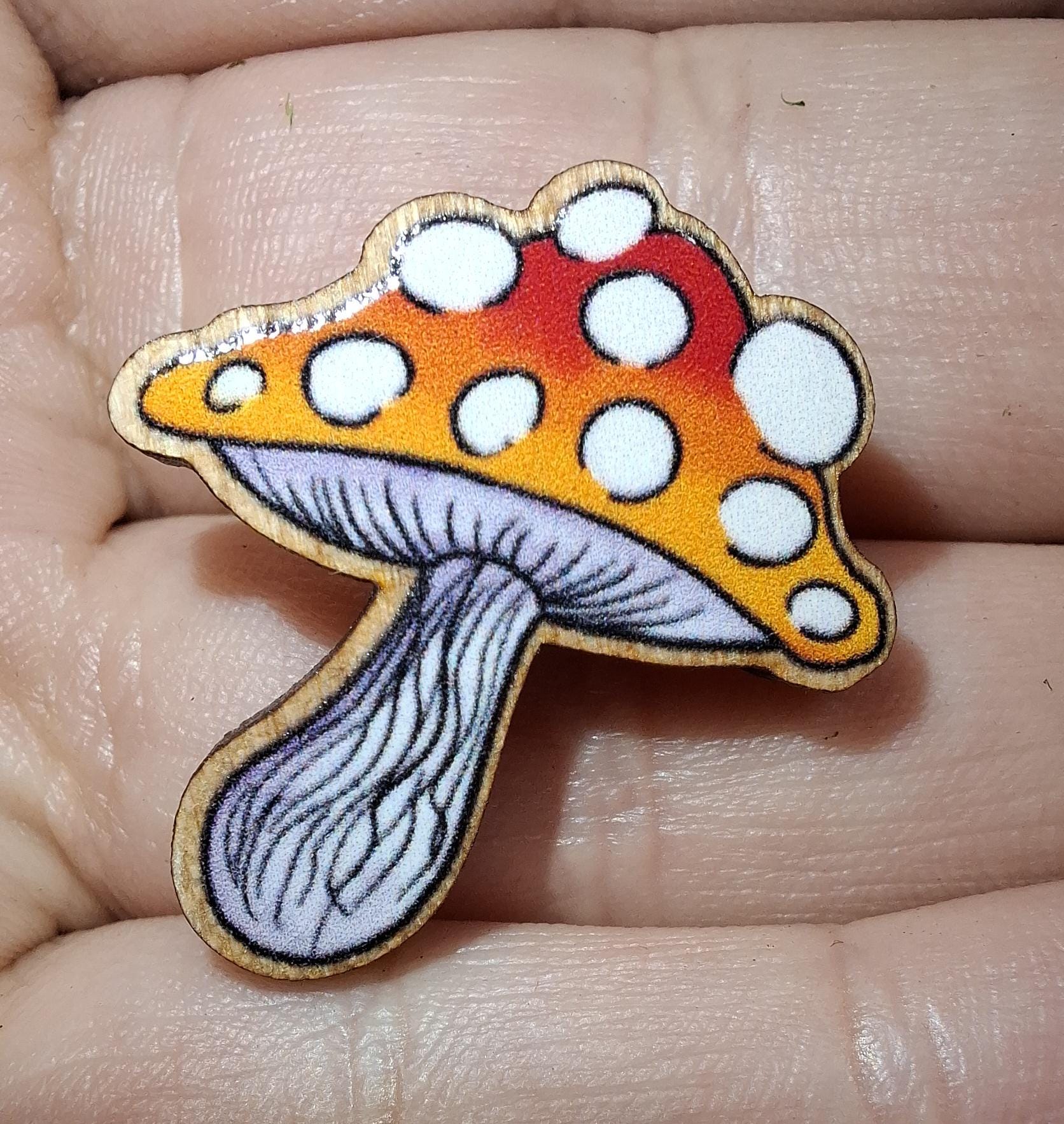 Goblincore animals & Fungi 25mm Eco friendly Wooden Pin Badge