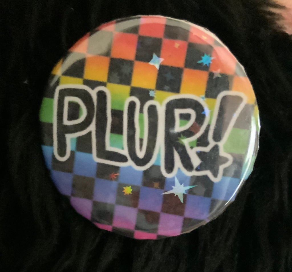 38mm Holographic  PLUR , Scene , Cringe but Free , Cringe is dead Button Badge pin