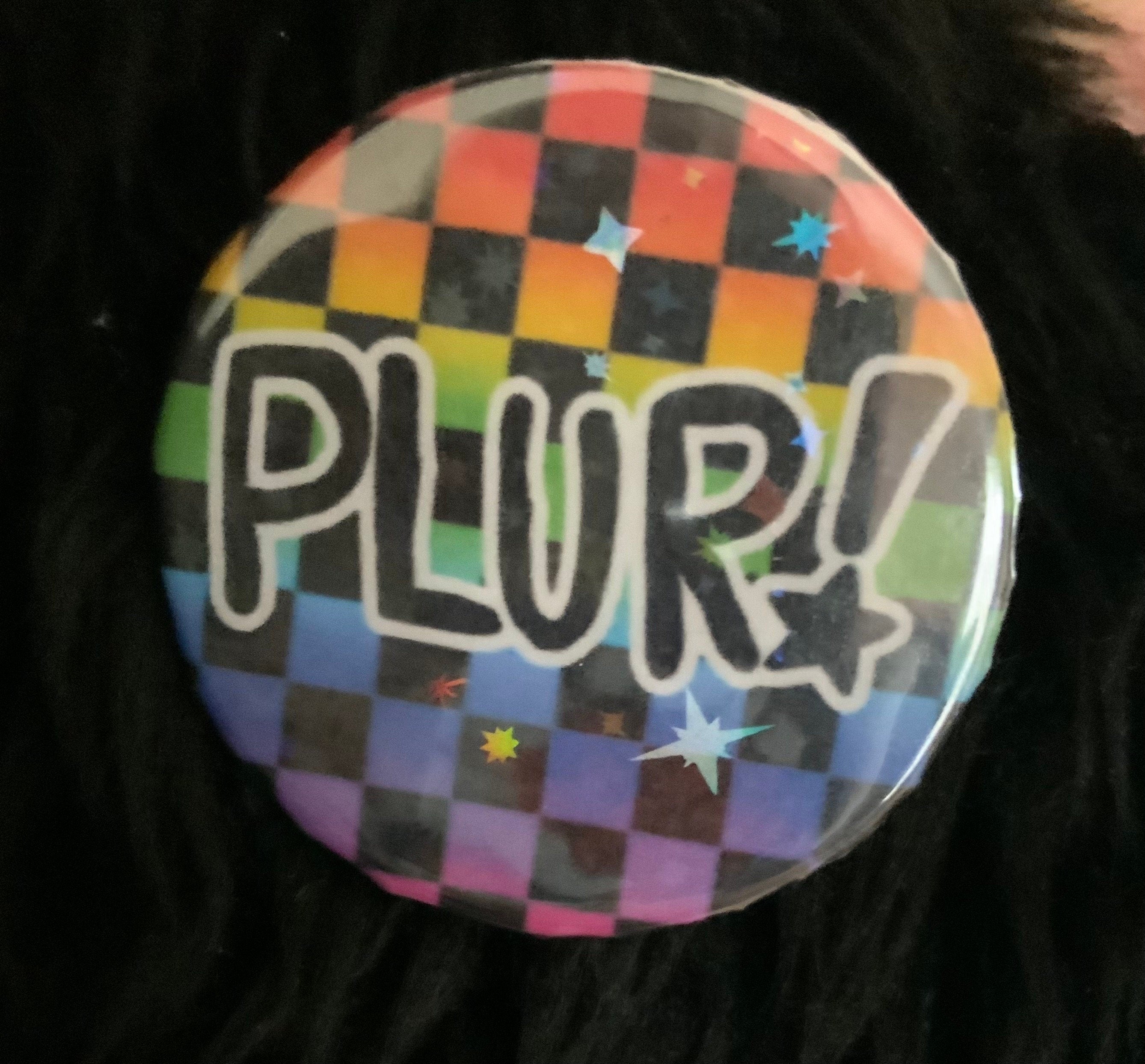 38mm Holographic  PLUR , Scene , Cringe but Free , Cringe is dead Button Badge pin