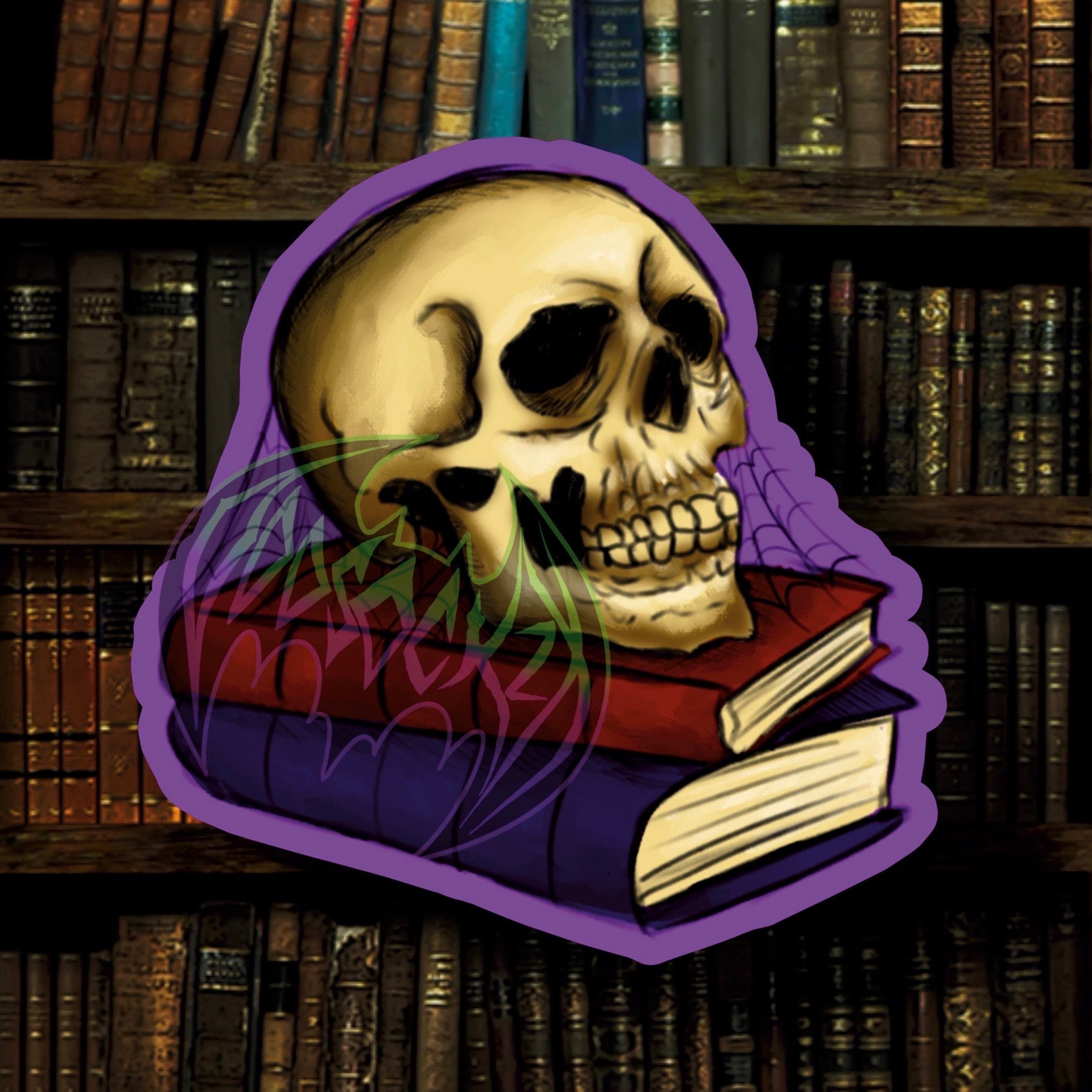 Skull on a Stack of books Vinyl Sticker/Decal