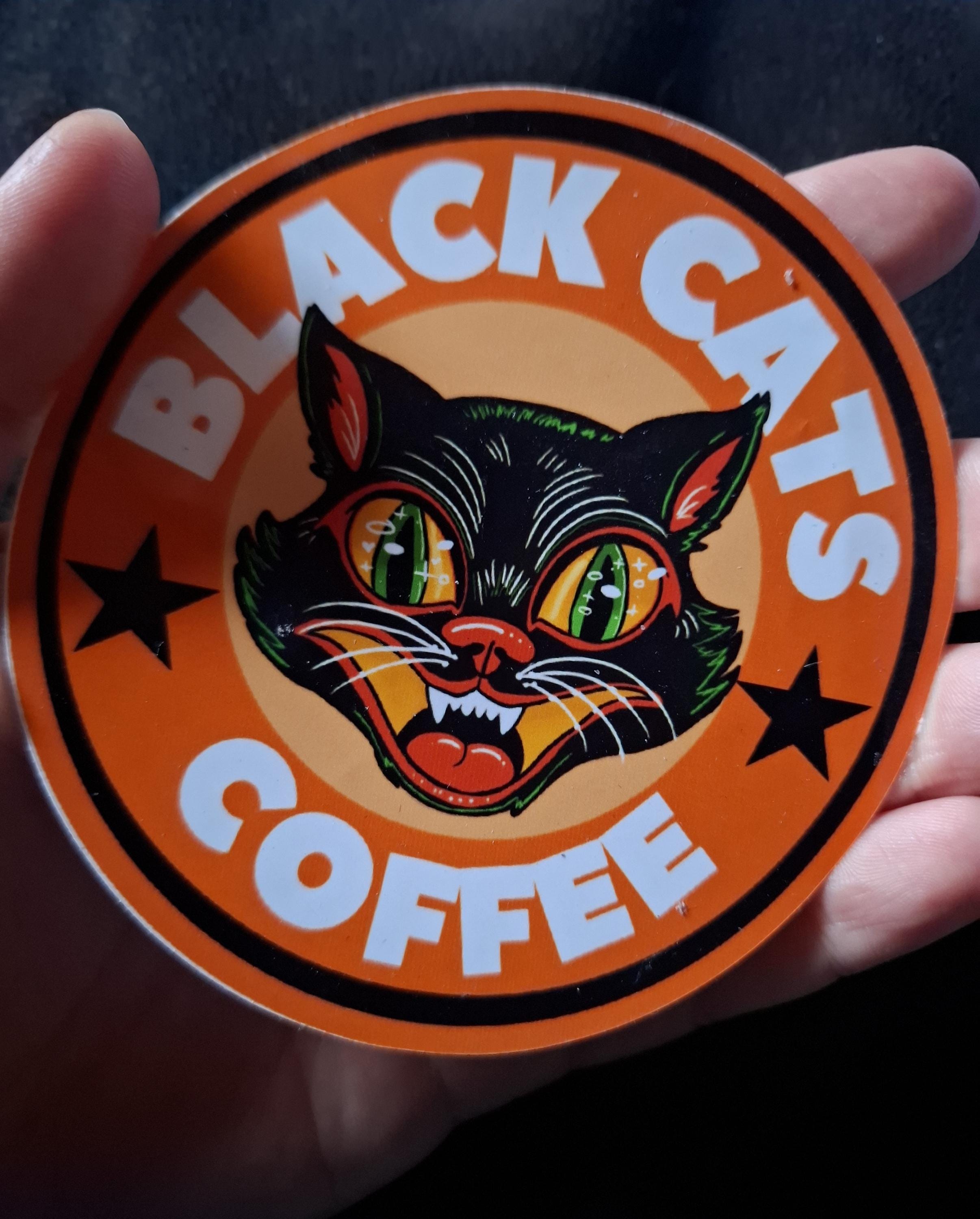 Retro Vintage style Black Cats Coffee Glossy Vinyl Sticker