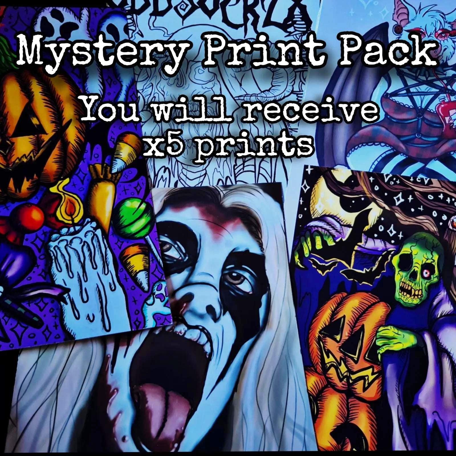 Mystery A5 Print bag / Bundle of 5 Illustrated Horror Prints