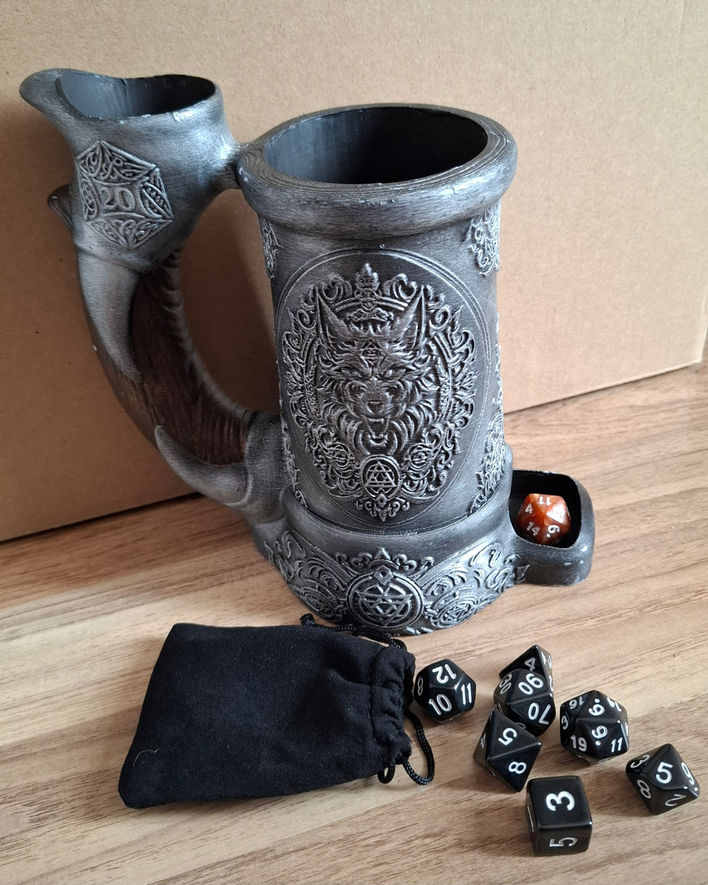 Silver Wolf Dice Tower Can Holder