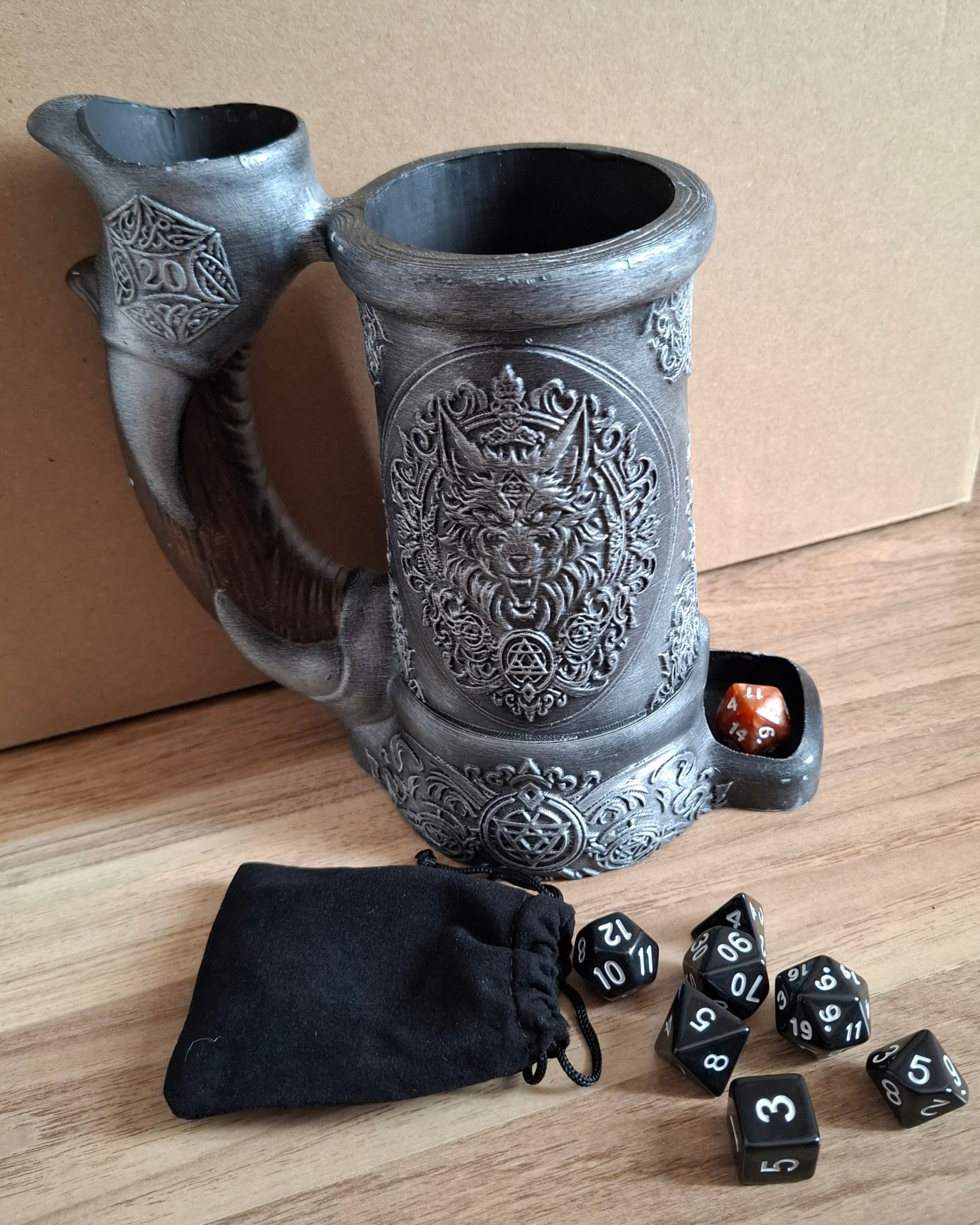 Silver Wolf Dice Tower Can Holder